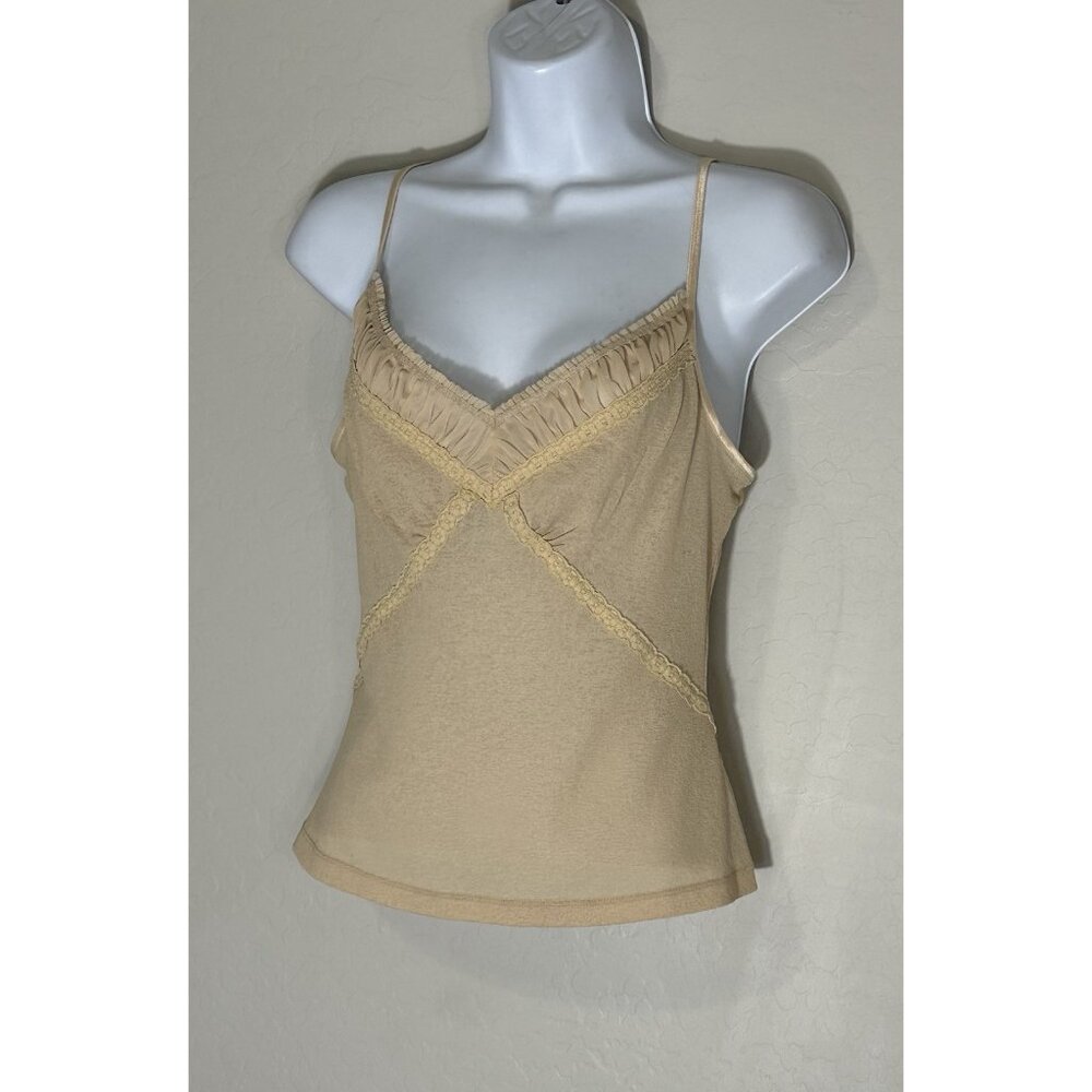 VTG Y2K Babydoll Tank Top V Neck Fairy Sheer Lace Whimsigoth Milkmaid Cream M - Picture 4 of 7